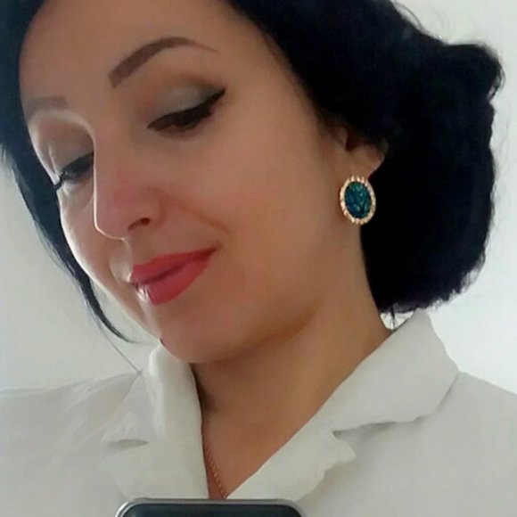 Round Stud Blue Multi Colored Stone with Halo - Picture 6 of 6